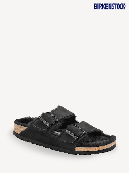Birkenstock Black Arizona Suede Shearling Sandals (E06014) | £130