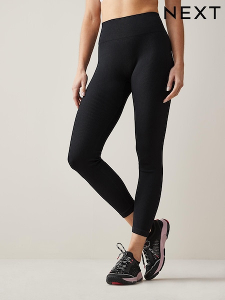 Black Ribbed Seamless High Waist Leggings (E06027) | £20