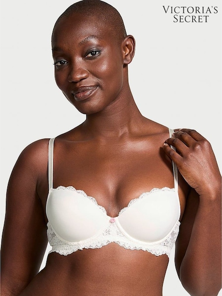 Victoria's Secret Coconut White Lace Trim Lightly Lined Demi Bra (E06076) | £45