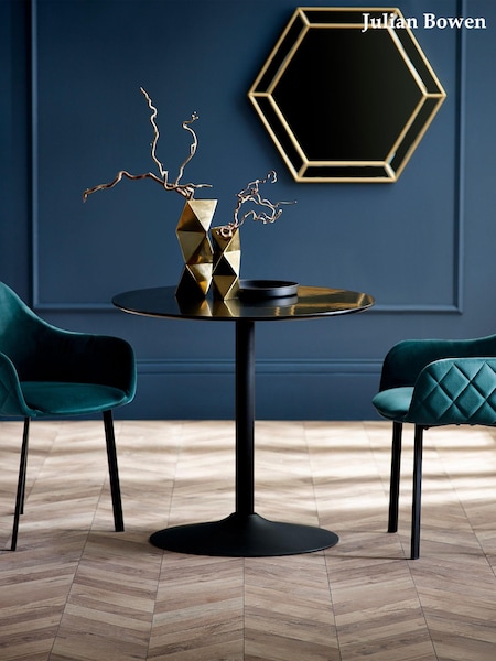 Julian Bowen Black and Teal Nero 80cm Table and 2 Lima Dining Chairs (E06514) | £415