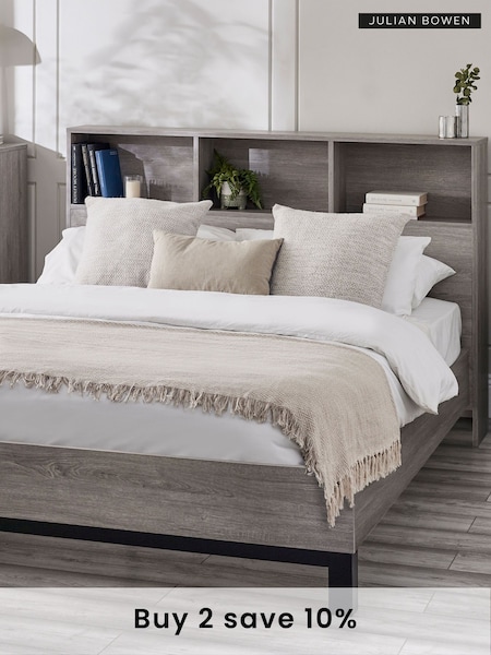 Julian Bowen Grey Oak Bali Bookcase Headboard Storage Bed (E06523) | £400 - £495