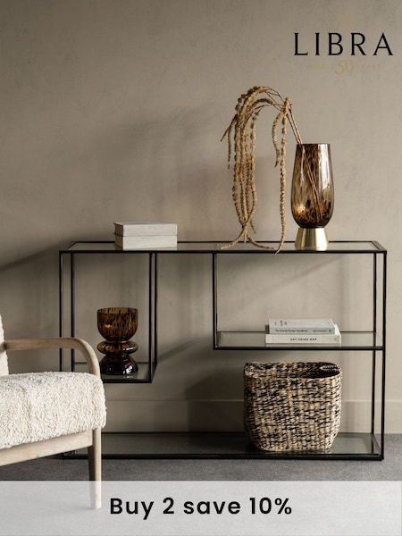 Libra Gilded Dark Bronze Deveraux Metal and Glass Console Table (E06541) | £800