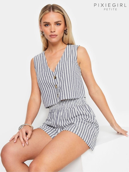 PixieGirl Petite Blue Stripe 100% Cotton Waistcoat (E06615) | £22