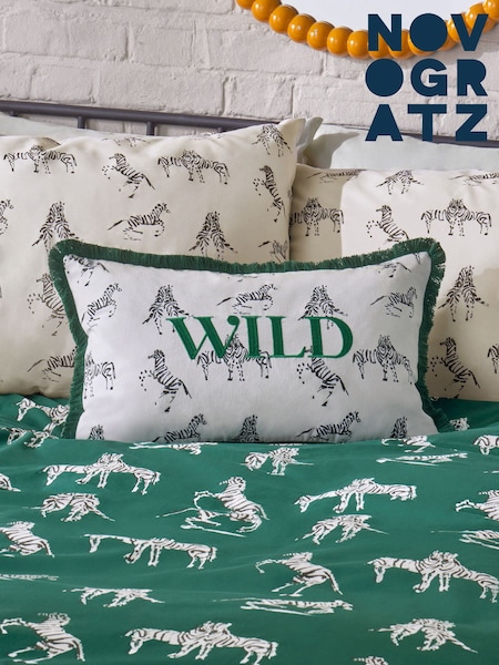Novogratz Green Wild Slogan Fringe Cushion (E06767) | £22