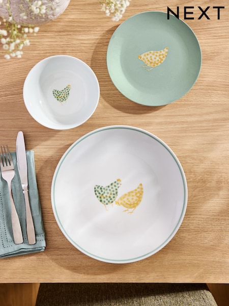 12 Piece Sage Green Chicken Dinner Set (E06979) | £45