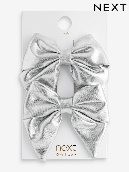 Silver Tone Metallic Bow Clips (E07005) | £6