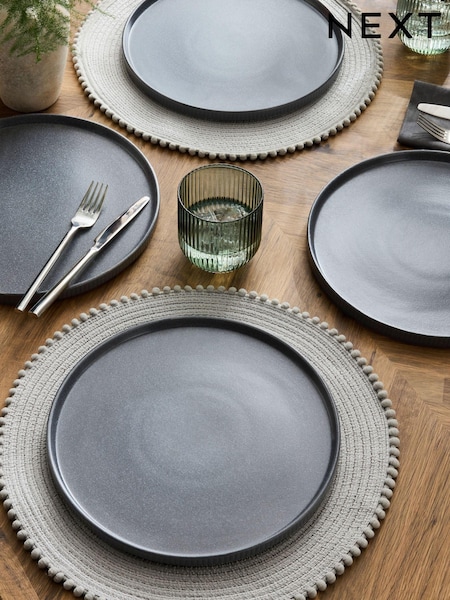Set of 4 Charcoal Grey Stamford Dinner Plates (E07009) | £32