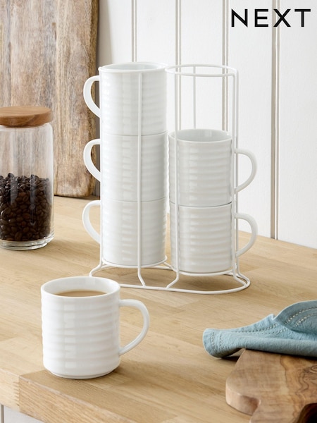 Set of 6 White Malvern Stacking Mugs (E07042) | £32
