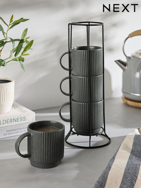 Set of 4 Charcoal Grey Stamford Stacking Mugs (E07044) | £26