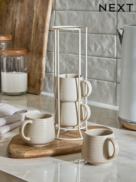 Set of 4 Natural Kya Stacking Espresso Mugs (E07050) | £18