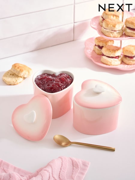 Set of 2 Pink Heart Shaped Ramekins (E07060) | £22