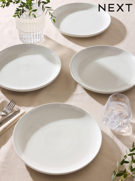 Set of 4 White Moderna Dinner Plates (E07215) | £18