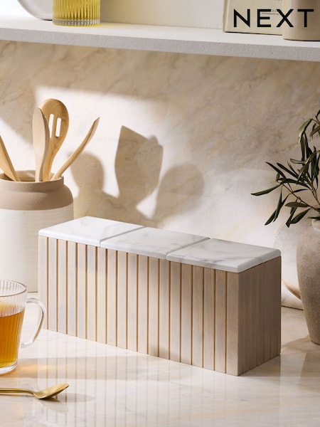 Grey/White Valencia Tea Coffee and Sugar Canister (E07775) | £32