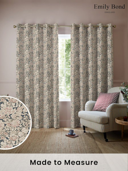 Emily Bond Blossom Pink Somerset Rose Made to Measure 100% Cotton Curtains (E07964) | £100