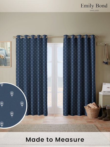 Emily Bond Indigo Blue 100% Cotton Wild Thyme Made to Measure Curtains (E07968) | £100