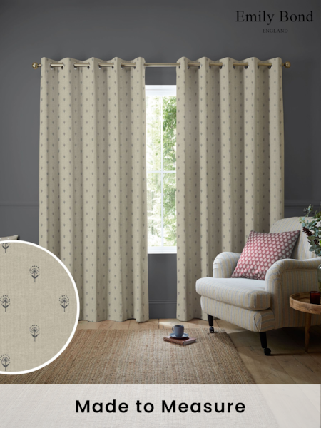 Emily Bond Charcoal Grey Wild Thyme Made to Measure 100% Cotton Curtains (E07969) | £100
