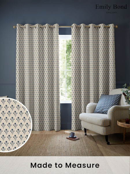 Emily Bond Indigo Blue Hawthorn Made to Measure 100% Cotton Curtains (E07974) | £100