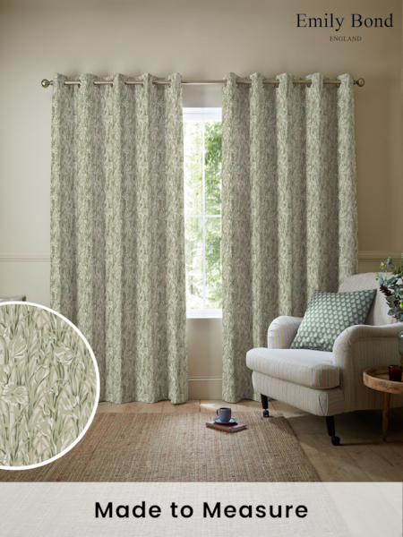 Emily Bond Sage Green Crocus Made to Measure 100% Cotton Curtains (E07975) | £100