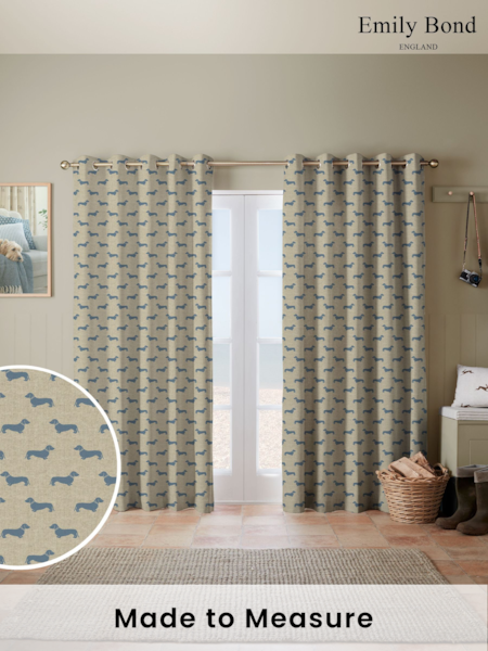 Emily Bond True Blue Peggy Made to Measure 100% Cotton Curtains (E07977) | £100