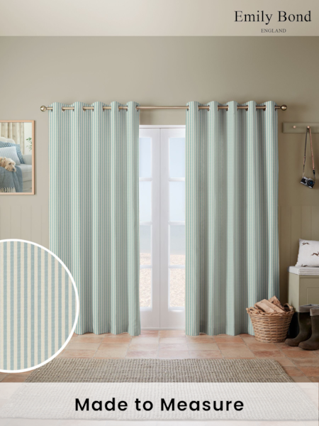 Emily Bond Duck Egg Blue Cornish Stripe Made to Measure 100% Cotton Curtains (E07979) | £100