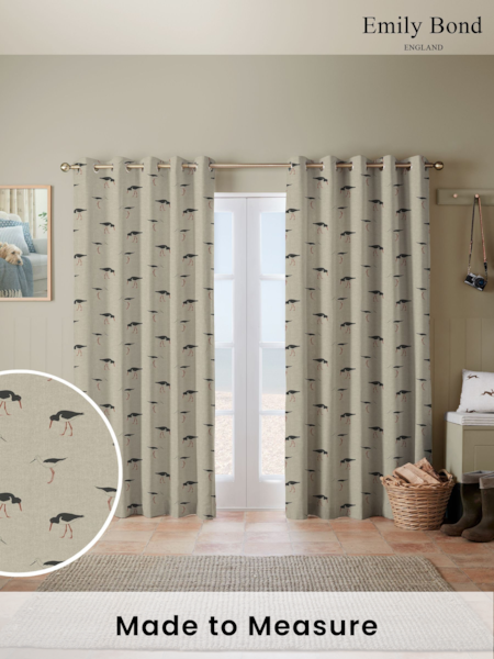 Emily Bond Charcoal Grey Oyster Catcher Made to Measure 100% Cotton Curtains (E07986) | £100