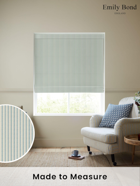 Emily Bond Duck Egg Blue Cornish Stripe Made to Measure 100% Cotton Roman Blind (E07996) | £84