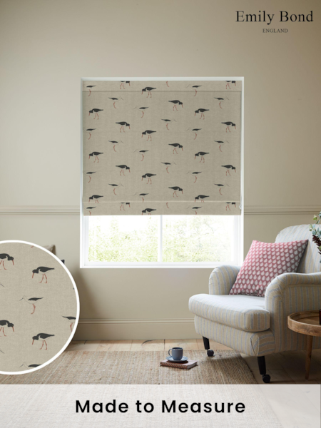 Emily Bond Charcoal Grey Oyster Catcher Made to Measure 100% Cotton Roman Blind (E07997) | £84