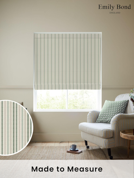 Emily Bond Fern Green Cornish Stripe Made to Measure 100% Cotton Roman Blind (E08005) | £84