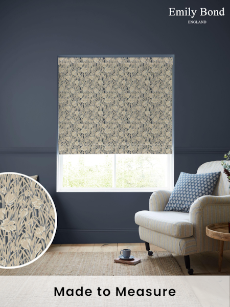 Emily Bond Indigo Blue Crocus Made to Measure 100% Cotton Roman Blind (E08006) | £84