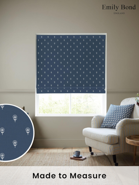 Emily Bond Indigo Blue Wild Thyme Made to Measure 100% Cotton Roman Blind (E08009) | £84