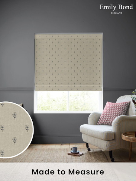 Emily Bond Charcoal Grey Wild Thyme Made to Measure 100% Cotton Roman Blind (E08019) | £84