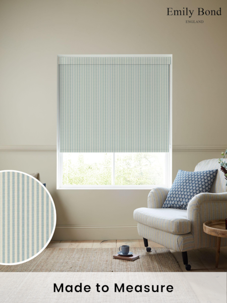 Emily Bond Duck Egg Blue Cornish Stripe Made to Measure Roller Blind (E08030) | £58