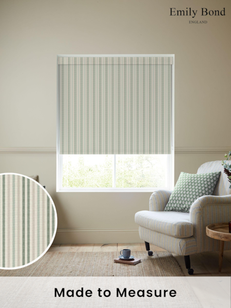 Emily Bond Fern Green Cornish Stripe Made to Measure Roller Blind (E08031) | £58