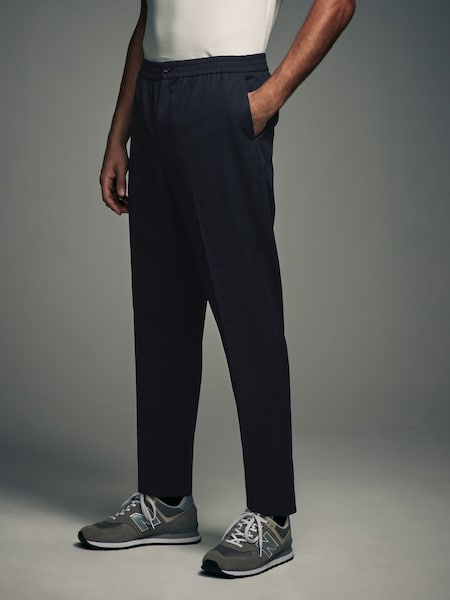 Navy Blue Elasticated Waist Smart Jogger Style Trousers (E08056) | £30