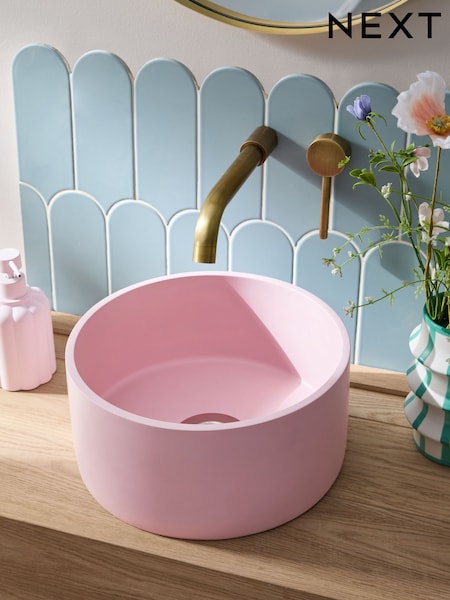 Pink Round Resin Bathroom Basin (E08093) | £100