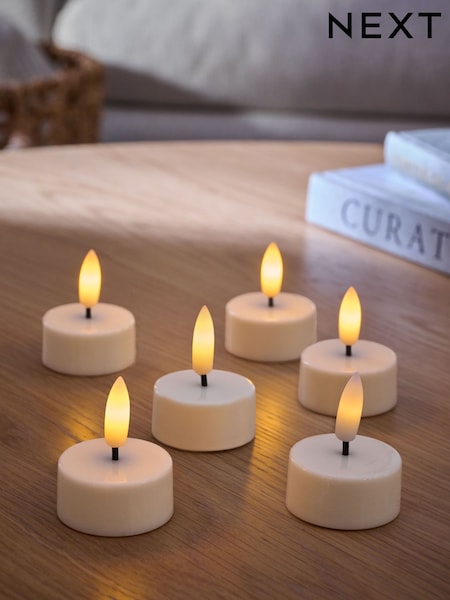 Set of 6 White LED Tea Light Candles with Realistic Flickering Flame (E08221) | £4