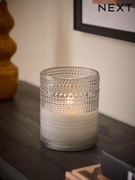 Smoke Grey Glass LED Pillar Candle (E08222) | £9