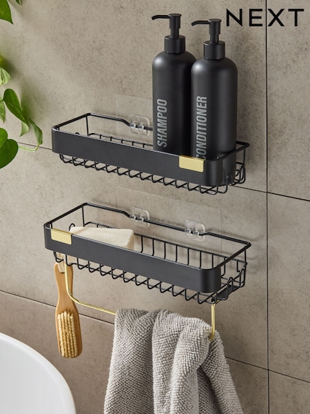 Set of 2 Black Self Adhesive Shower Caddy (E08318) | £16