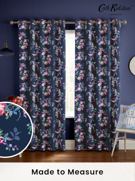 Cath Kidston Navy Blue Ribbon Roses Made to Measure 100% Cotton Curtains (E08381) | £82