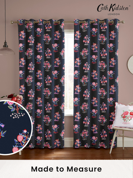 Cath Kidston Navy Blue Kingdom Posey Made to Measure 100% Cotton Curtains (E08383) | £82