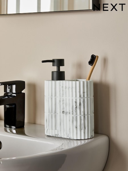 White Marble Effect Rib Soap Tidy Dispenser (E08456) | £22