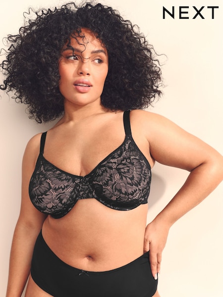 Black Ultimate Support F-K Lace Minimising Full Cup Bra (E08501) | £28