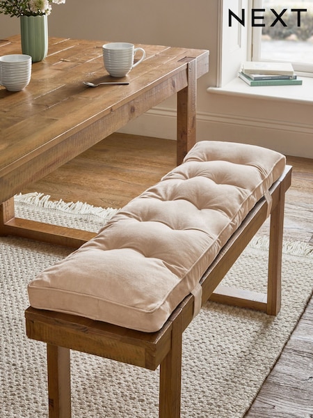 Natural Linen Look Padded 100% Cotton Dining Bench Seat Cushions (E08514) | £45 - £55