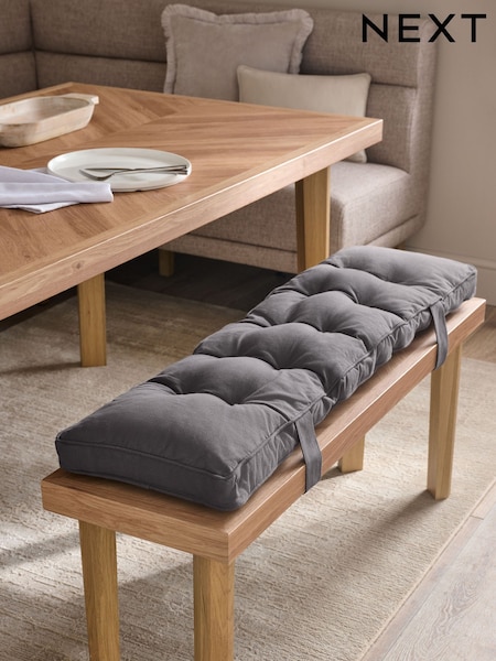 Charcoal Grey Linen Look Padded 100% Cotton Dining Bench Seat Cushions (E08515) | £45 - £55