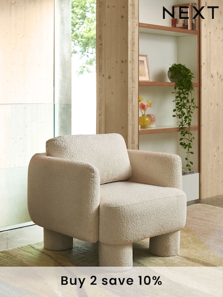 Casual Boucle Oyster Natural Bloor Tube Accent Chair (E08610) | £350