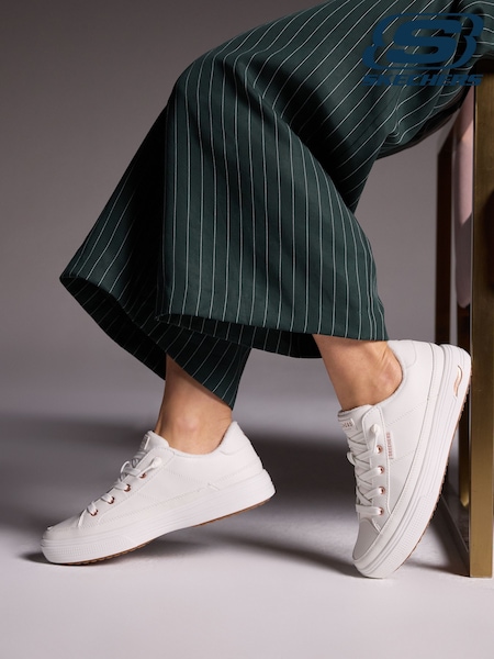 Skechers White  PU Arch Fit Arcade Womens Trainers (E08621) | £69