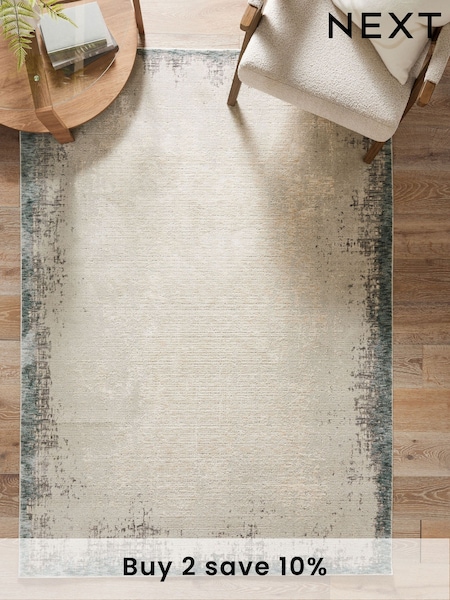 Teal Blue Ada Border Rug (E08624) | £75 - £345