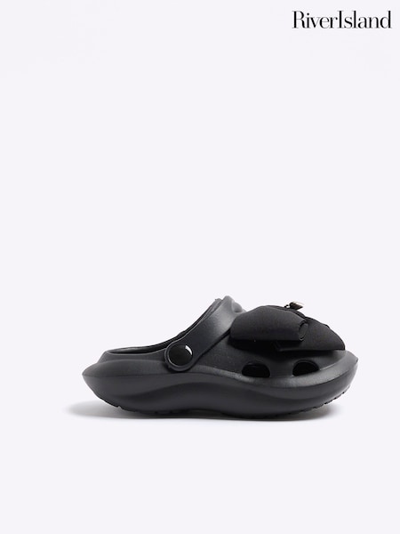 River Island Black Girls Moulded Bow Clogs (E08708) | £7