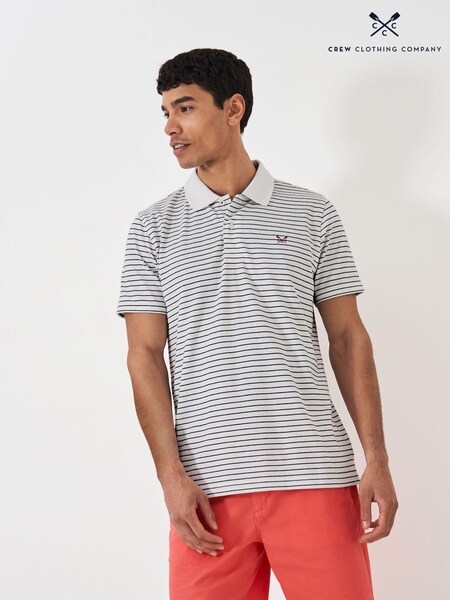 Crew Clothing White Striped Pique 100% Cotton Polo Shirt (E08956) | £29