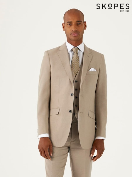 Skopes Stone Brown Tailored Fit Tuscany Linen Blend Suit (E09247) | £110